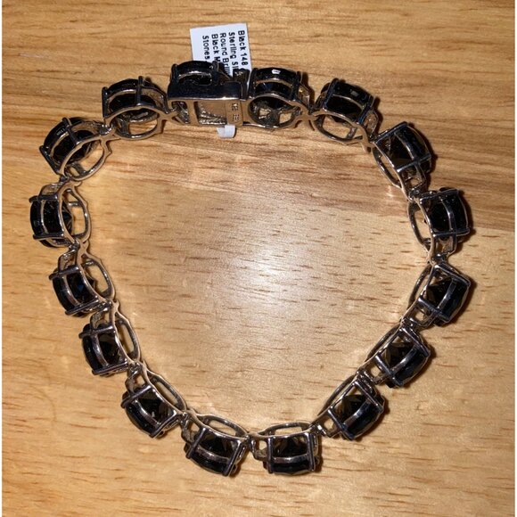 Black 14.4g Sterling Silver BBJ Round Brilliant Cut Black Glass Stone Bracelet 8 - Picture 6 of 10